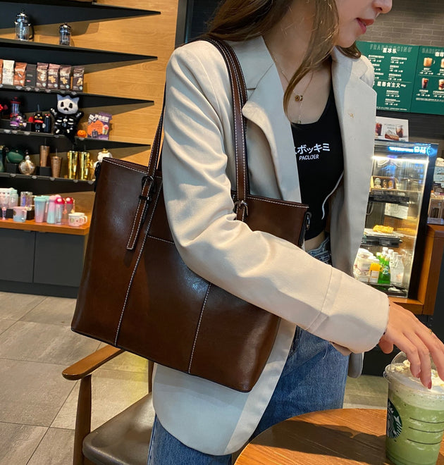 Big Bag Genuine Leather  Capacity Cowhide Messenger Bag Female Hand-held Tote