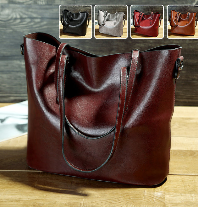 Simple Oil Wax Leather Messenger Shoulder High Capacity Portable Tote Bag