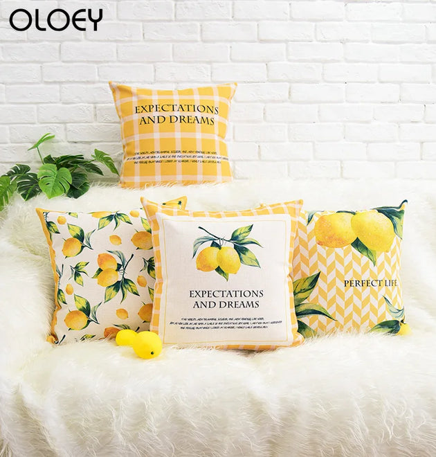 Lemon Letter Printed Cushion Cover and pillow case