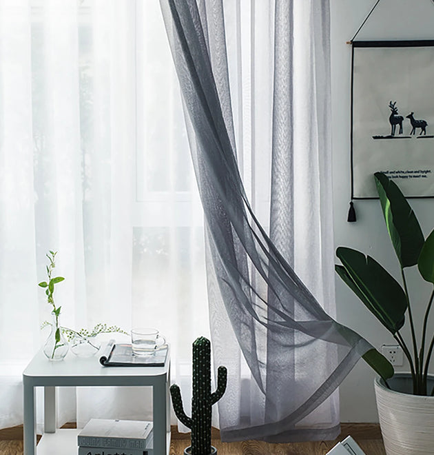 Modern Nordic Sheer Tulle Window Curtains Solid Furniture Cover