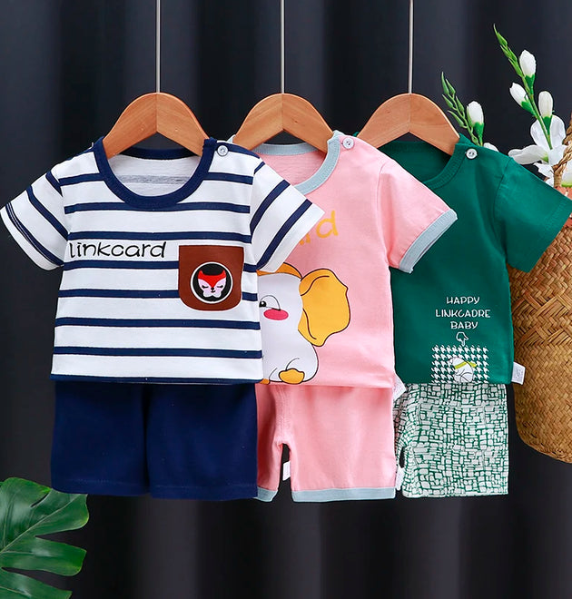Kids Clothes Set Baby Boy/Girl T-Shirt + Shorts Summer Clothing Cotton Cartoon Casual Boys Tracksuit Children Baby Clothes Set