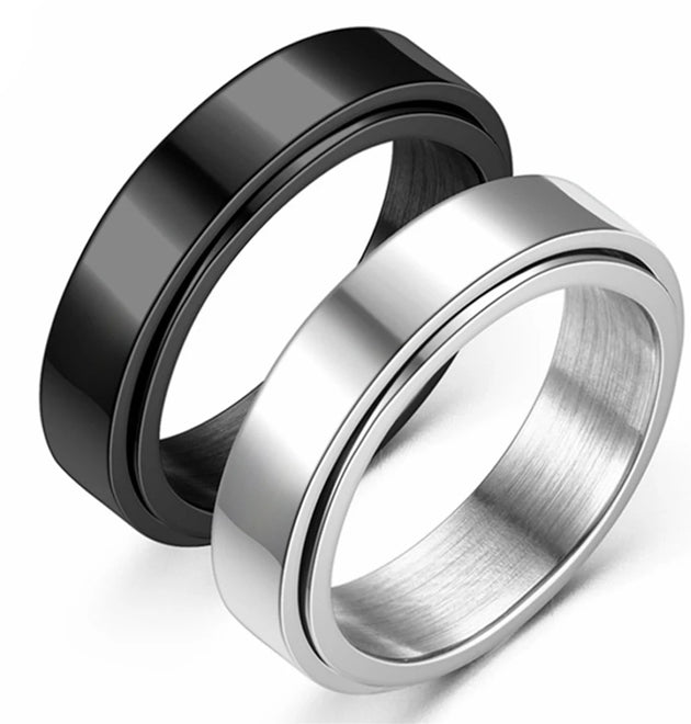 Anxiety Fidget Spinner Rings Black Silver Color Stainless Steel Spinning Rotating Mood Ring for Men Women Anti Stress Jewelry