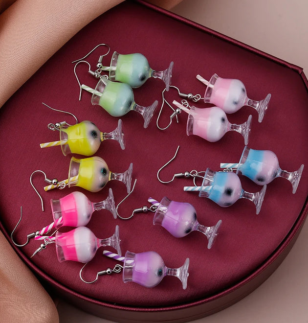 Summer Ice Drink Hanging Earrings for Woman Ice Cream Candy Colors  Goblet