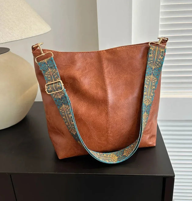 Vintage Solid Color PU Leather Women Fashion Shoulder Sling Bag