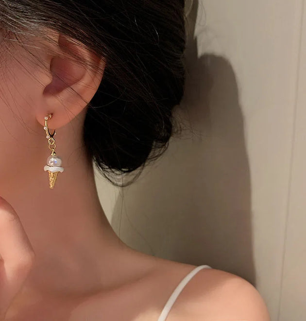 Sweet Pearl Ice Cream Dangle Earrings Fun Cone Food Earrings