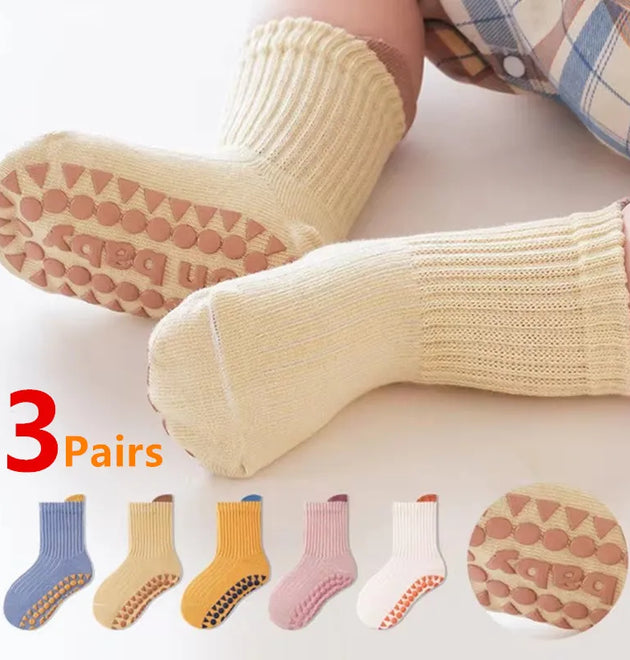 3Pairs/Lot Cotton Baby Anti-slip Socks For Boys Girls Low Cut Floor Kids Toddler Sock With Rubber Grips Socken For 0-6Years