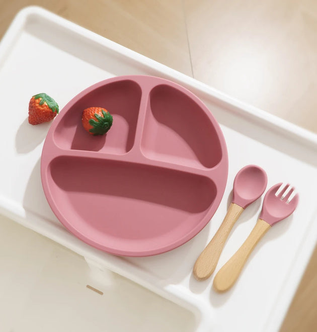 3PCS Silicone Children Tableware Baby Feeding Set