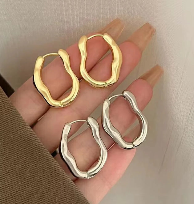 Gold Color Metallic Ear Loops For Women Simple Cool Style Irregular Geometric Ear Buckle Personalized Party HooP Earring Jewelry