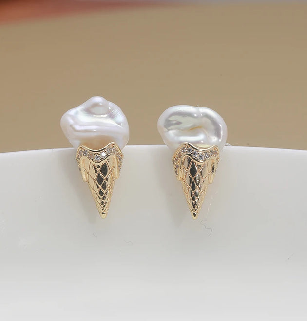 Summer freshness 925 Sterling Silver  Ice Cream Stud Earrings with Natural freshwater