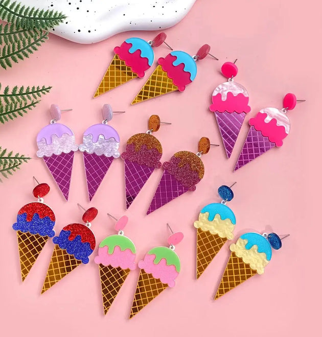 Colorful Cartoon Ice Cream Popsicle Earrings - Iron Hooks