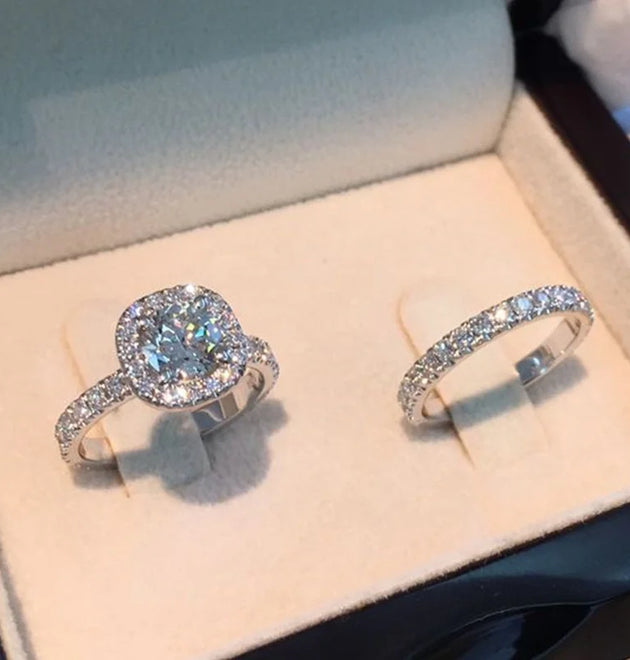 2pcs/set Luxury Crystal Female AAA Zircon Stone Ring Set For Women Fashion Bridal Wedding Rings For Women Love Rings