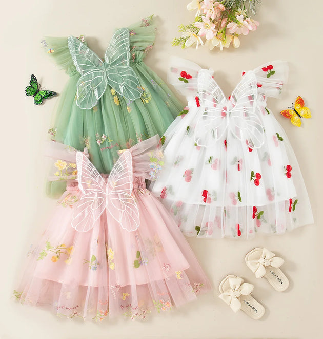 Summer New Sweet Butterfly Wing Baby Girl Princess and Party Dress