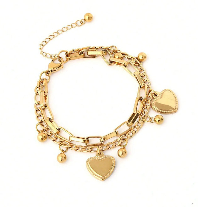 1PC Women's Fashion Trend Zinc Alloy Multilayer Steel Ball Love Bracelet Travel, Date, Banquet, Party, Festival Dressing Gifts