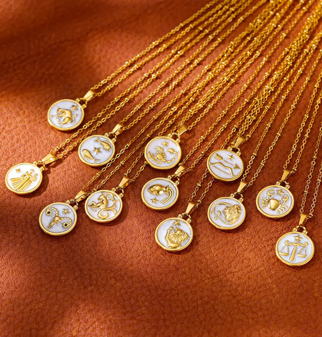 Trendy Gold Color Pisces Round Pendant Stainless Steel Necklaces