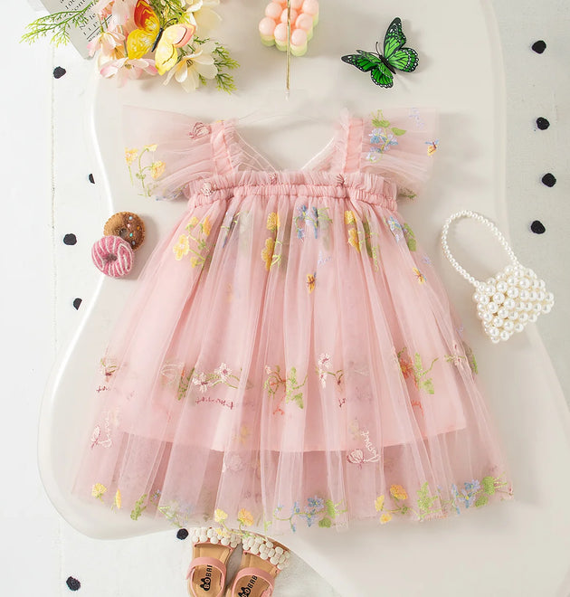 Summer New Sweet Butterfly Wing Baby Girl Princess and Party Dress
