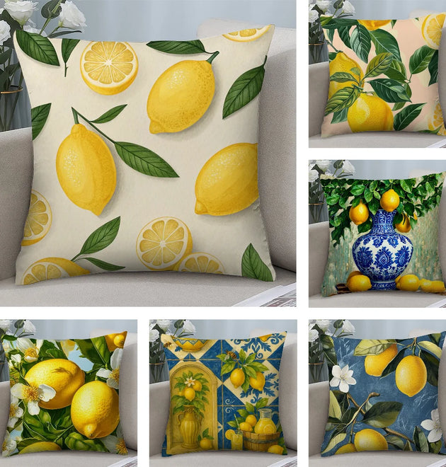 Lemon Pattern Pillow Case Short Plush Sofa Decorative Gift Home Double-sided Printing Cushion