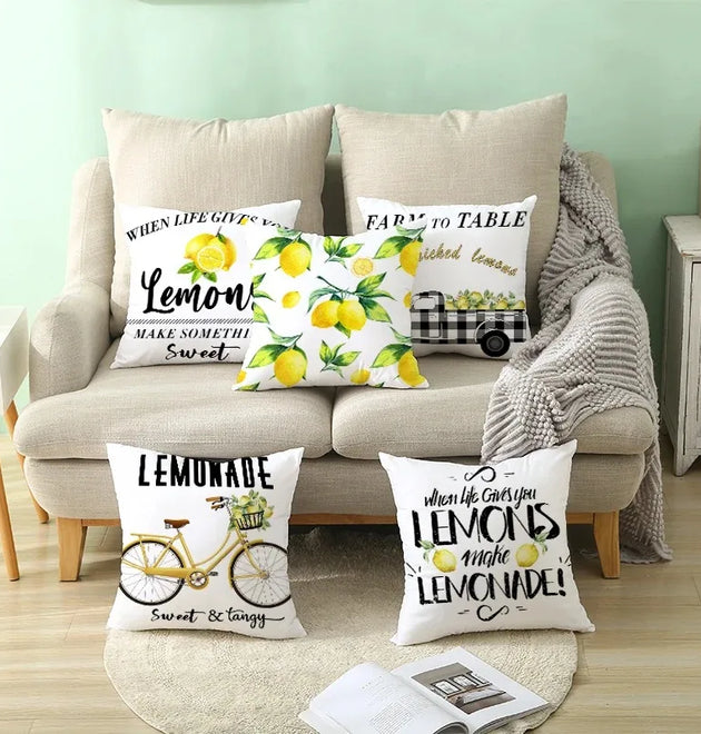 Yellow Green Pillowcase Lemon Letter Decoration Summer Fruit Cushion Cover