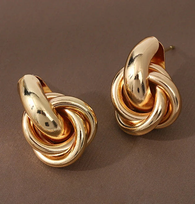 Gold SIlver Color Knot Hoop Earring For Women Shiny Plating Trendy Earring Stud Cute Daily Wear Jewelry