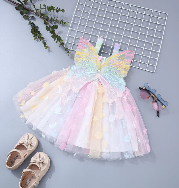 Strap Colorful Mesh Butterfly Wings Beach Birthday Party Princess Dress
