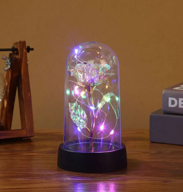 Valentines Day Gift for Girlfriend Eternal Rose LED Light Foil Flower In Glass Cover