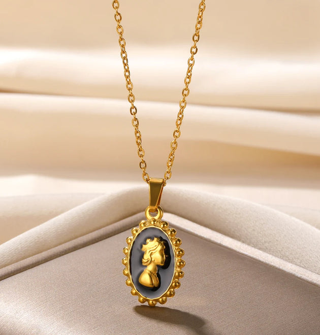 Waterproof Dragonfly Rainbow Oval Jewelry Vintage Gold Color Necklace