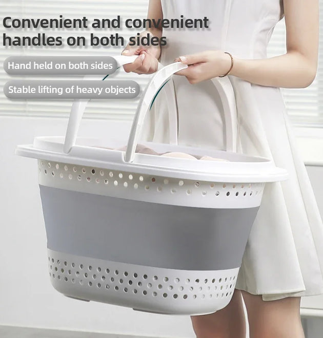 Collapsible Plastic Laundry Basket Folding Pop Up Bathroom Dirty Clothes Basket Household