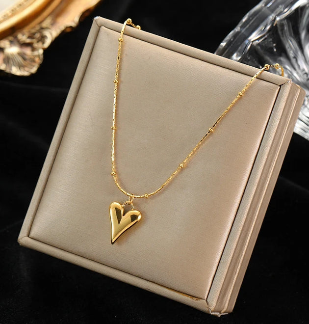 Stainless Steel Heart Pendant Chain Necklace for Women Stylish Trend Girls Neck Choker Jewelry Gifts Waterproof
