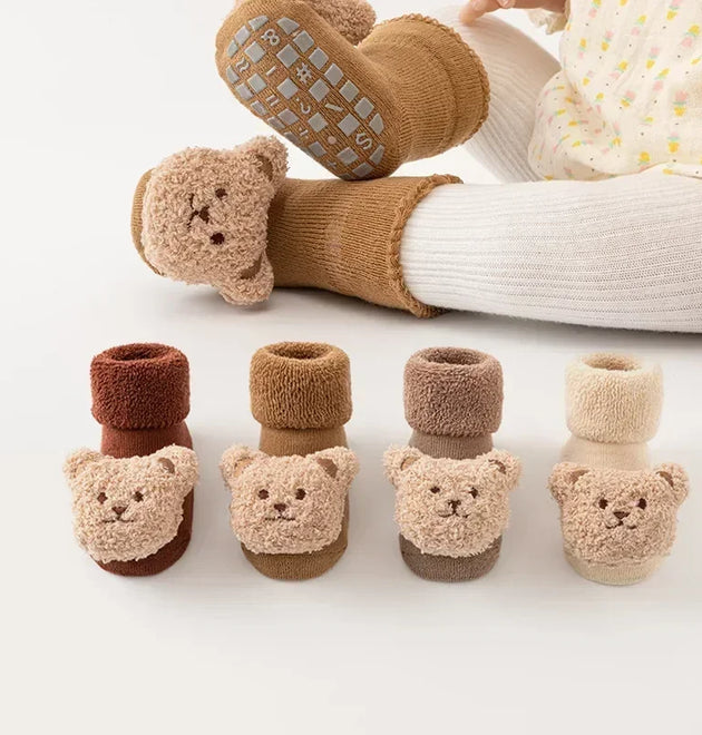 New Cute Cartoon Bear Baby Socks For Boys Girls Winter Soft Cotton Anti Slip Solid Newborn Toddler Sock Kids Thicken Socken