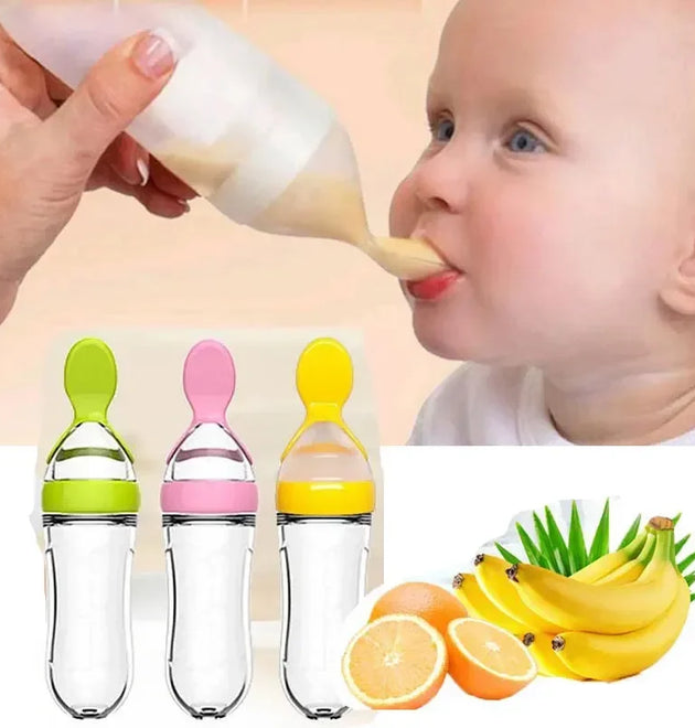 Safe Useful Silicone Baby Bottle With Spoon Food Supplement Rice Cereal Bottles Cup