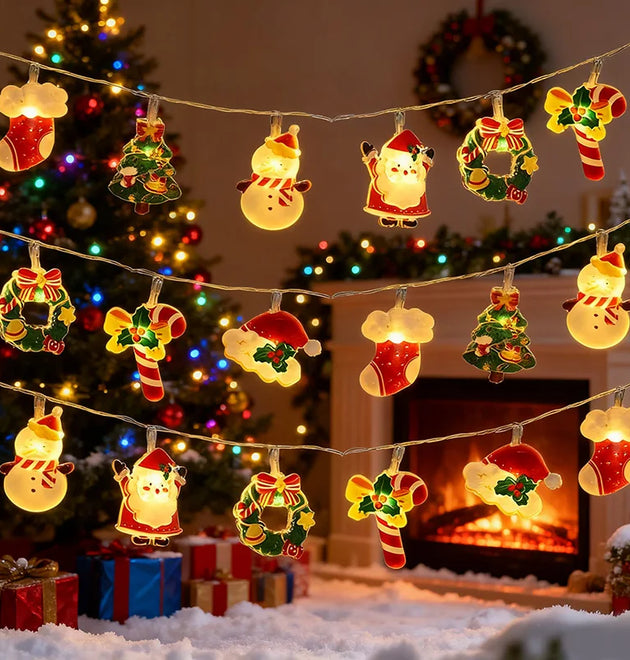 Christmas LED String Light Santa Claus Gingerbread Man Xmas Tree Ornament