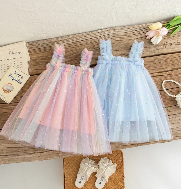 Baby Dresses Summer Colorful Sequins Mesh Baby Girl Dress Sweet Sling Girls Wedding Flower Girl Kid's Dress Baby Girl Clothes