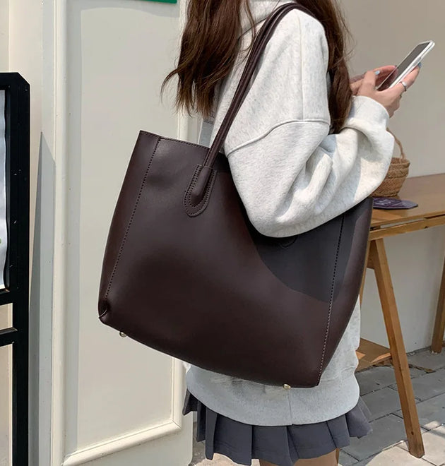Vintage women's tote bag, new Korean version, large capacity, simple commuting bag,fashionable and versatile,single shoulder bag
