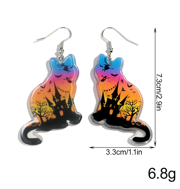 Newest Halloween Acrylic Earrings for Women Gothic Eyeballs Skull Ice Cream Cat Blood Cross Drop Earring Hallowmas Jewelry Gifts