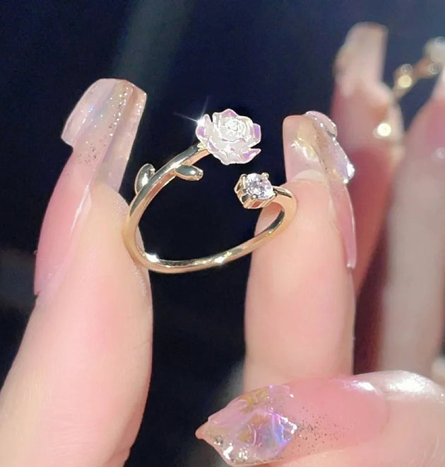Cubic Zirconia Rose Cherry Blossom Tulip Adjustable Finger Ring