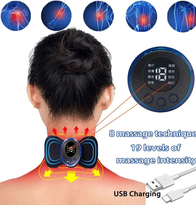 8 Modes 19 Gears Electric Pulse Neck Massager Cervical Back Muscle Pain Relief Tool