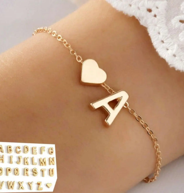 26 Letters Fashion English Initial Letter Heart Bracelet DIY Personalized Name Bracelets Girls Women Anniversary Jewelry Gifts