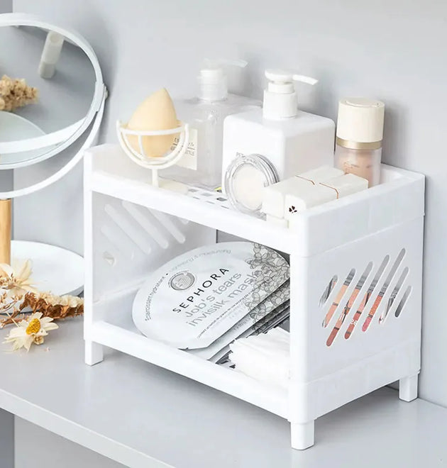 Double-layer Plastic Storage Rack And Cosmetics Storage Box