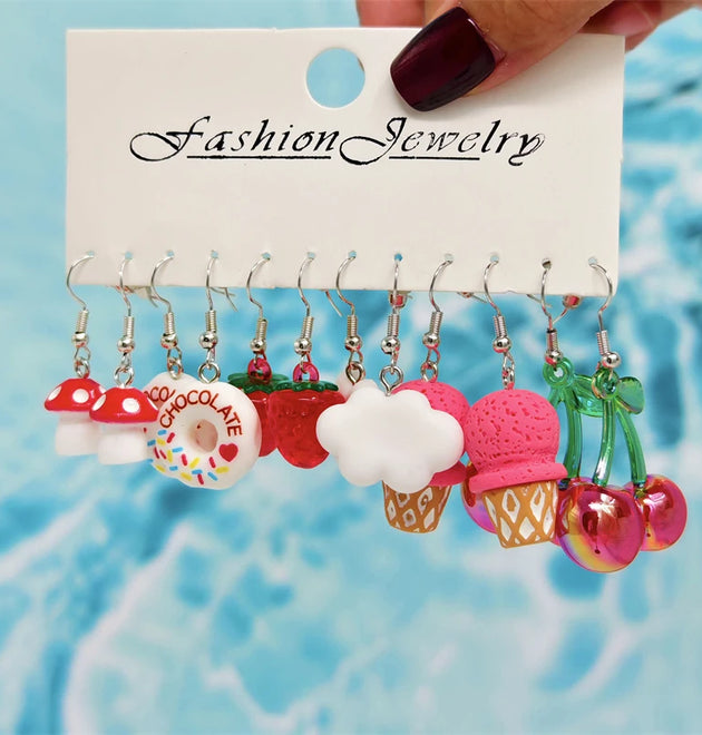 Cute Delicate Ice Cream Fruit Resin Drop Earrings