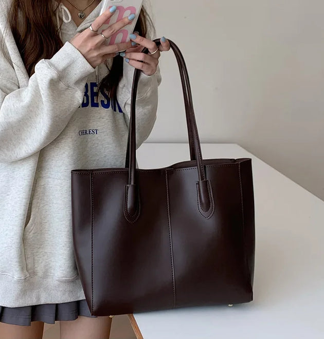 Vintage women's tote bag, new Korean version, large capacity, simple commuting bag,fashionable and versatile,single shoulder bag