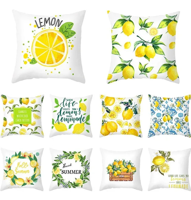 Yellow Green Pillowcase Lemon Letter Decoration Summer Fruit Cushion Cover