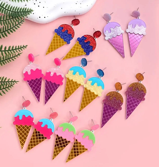 Colorful Cartoon Ice Cream Popsicle Earrings - Iron Hooks
