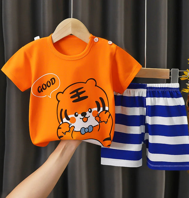 Pure Cotton Home Clothes 2 Piece Suits Casual Tracksuits Contrast T-shirt+Shorts