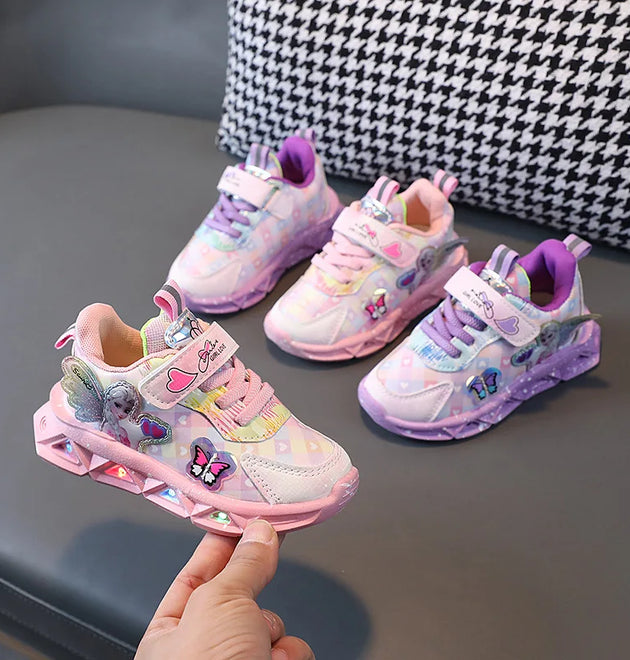Disney LED Casual Sneakers For Spring Girls Pu Leather Shoes