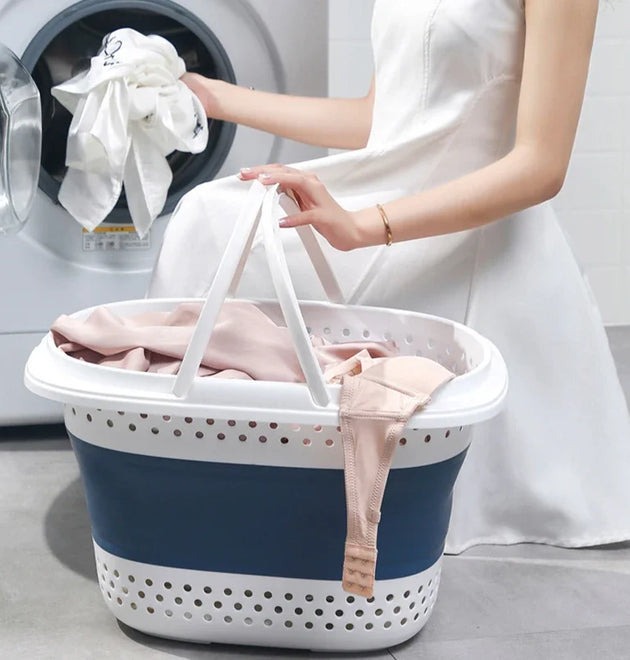 Collapsible Plastic Laundry Basket Folding Pop Up Bathroom Dirty Clothes Basket Household
