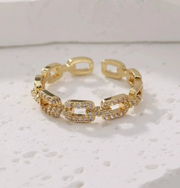 Fashion Zircon Twist Chain Open Rings For Women Gold Silver Color Elegant Finger Ring Female Korean Wedding Jewelry Gift