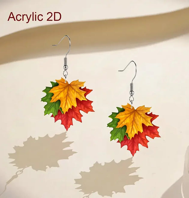 Vintage & Vacation Style Acrylic Leaf Dangle Earrings Maple Leaf Design