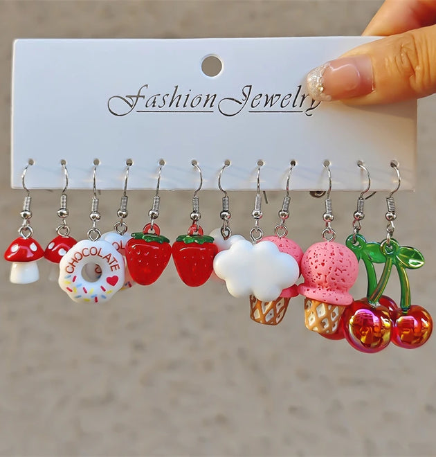 Cartoon Heart Ice Cream Milk Tea Earrings Set