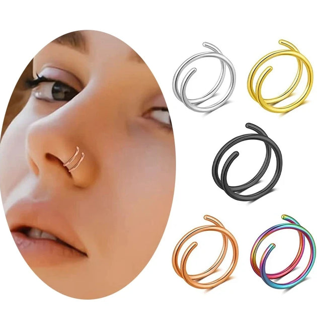 1cs Stainless Steel Double Nose Ring Spiral Nose Septum Piercing Cartilage Hoop Earrings