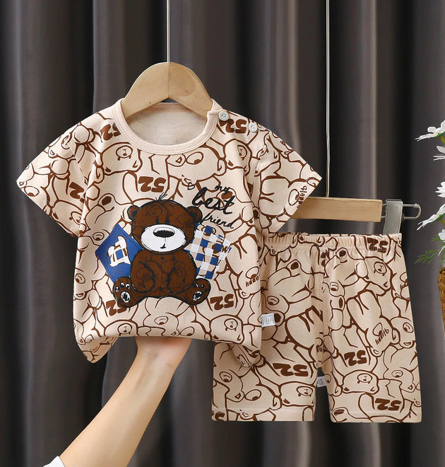 Pure Cotton Home Clothes 2 Piece Suits Casual Tracksuits Contrast T-shirt+Shorts