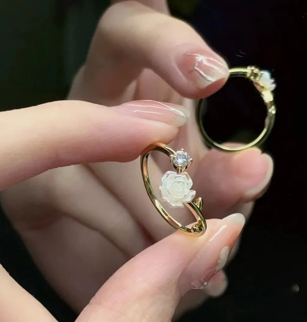 Cubic Zirconia Rose Cherry Blossom Tulip Adjustable Finger Ring